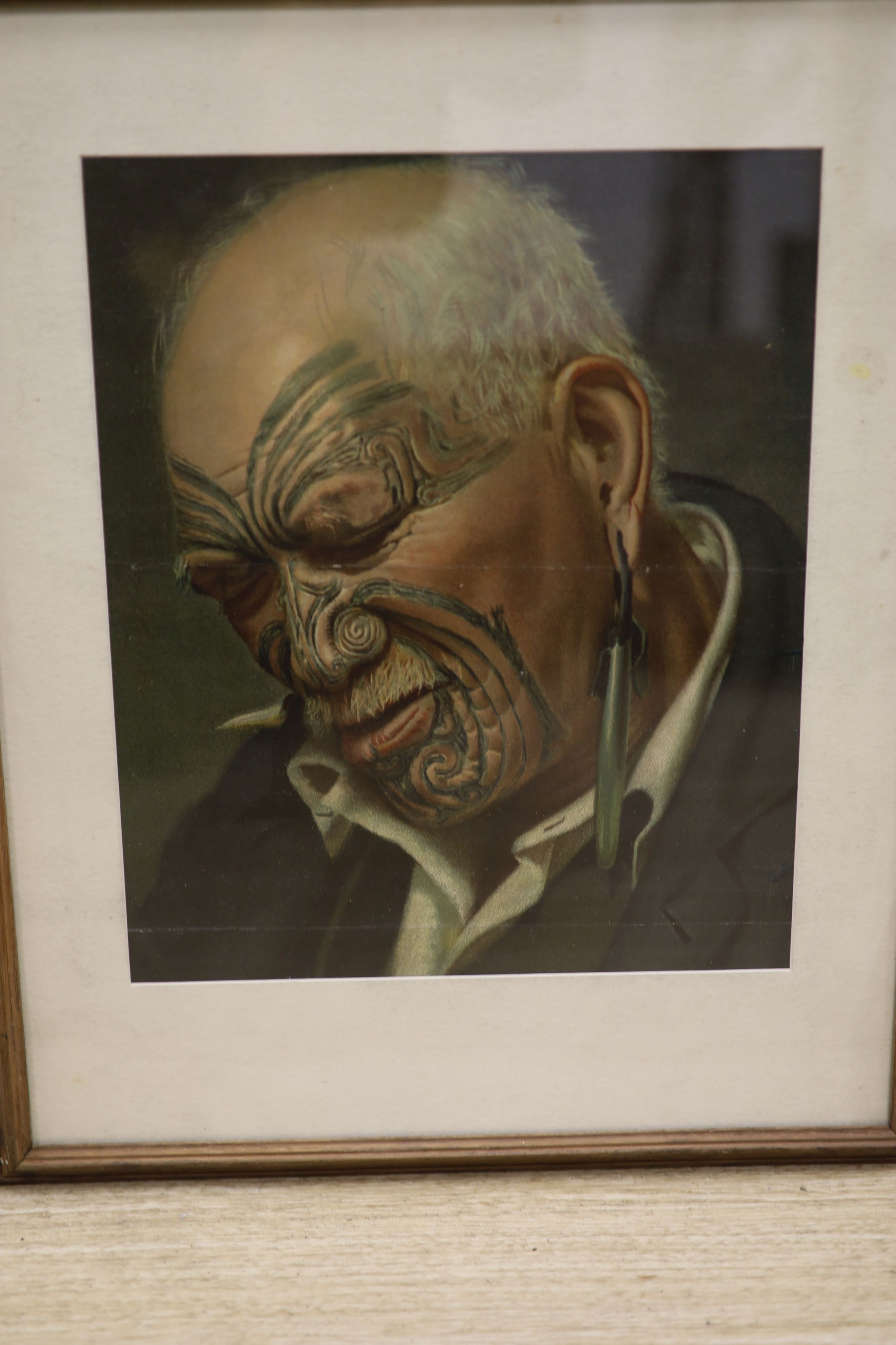 Charles Frederick Goldie (1870-1947), three chromolithographs of Maori's: 'A good joke', 46 x 35cm, 'The Weariness of the aged', 30 x 24cm and 'Man with jade earring', 29 x 24cm